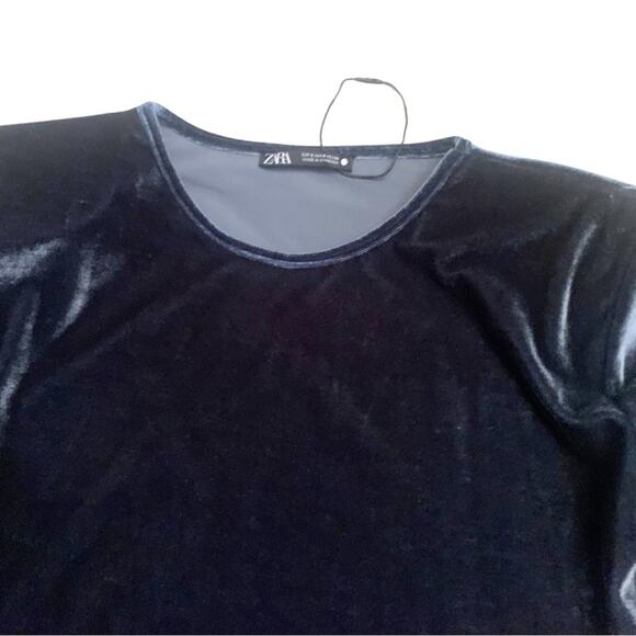 ZARA Dark Blue Gray Velvet Bodysuit Long Sleeves Size Small Party Elegant - Picture 5 of 12